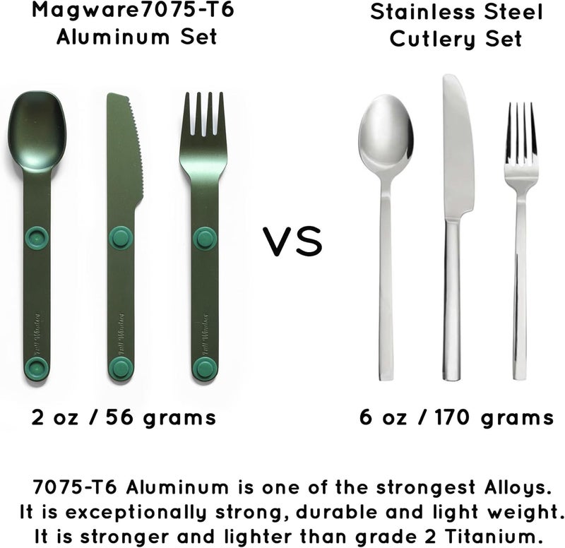 Full Windsor - MAGWARE Magnetic Camping Cutlery Set - Travel Utensils for Camping, Cooking, and Outdoor Dining - Knife, Fork & Spoon - Portable Silverware with Pouch - Green (3 PCS) - Image 3